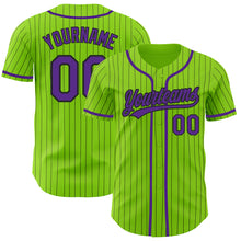 Загрузить изображение в средство просмотра галереи, Custom Neon Green Black Pinstripe Purple Authentic Baseball Jersey
