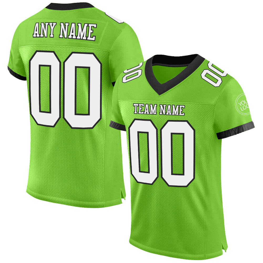 Custom Black Gotham Green-White Mesh Authentic Football Jersey