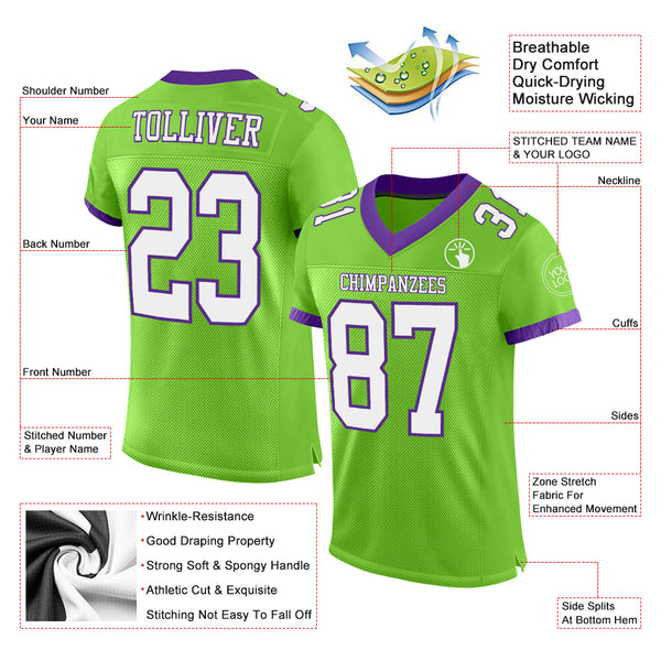 Cheap Custom Neon Green White-Purple Mesh Authentic Football Jersey Free  Shipping – CustomJerseysPro