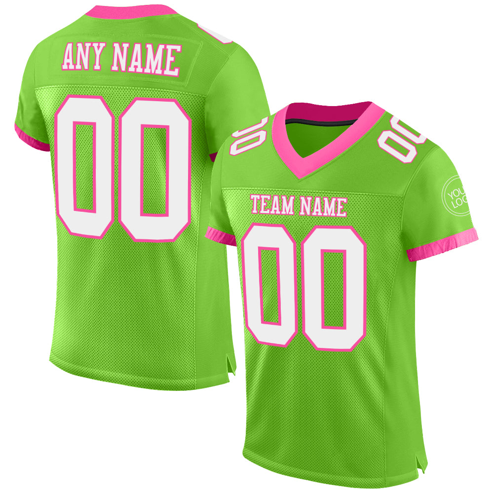 Cheap Custom Pink Neon Green-White Mesh Authentic Football Jersey