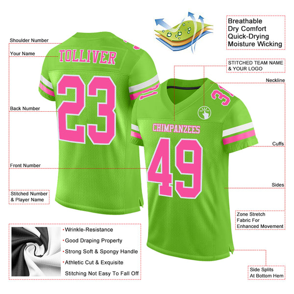 Cheap Custom Pink Green-White Mesh Authentic Football Jersey Free Shipping  – CustomJerseysPro