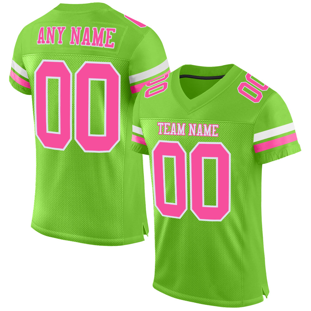 Cheap Custom Pink Green-White Mesh Authentic Football Jersey Free Shipping  – CustomJerseysPro