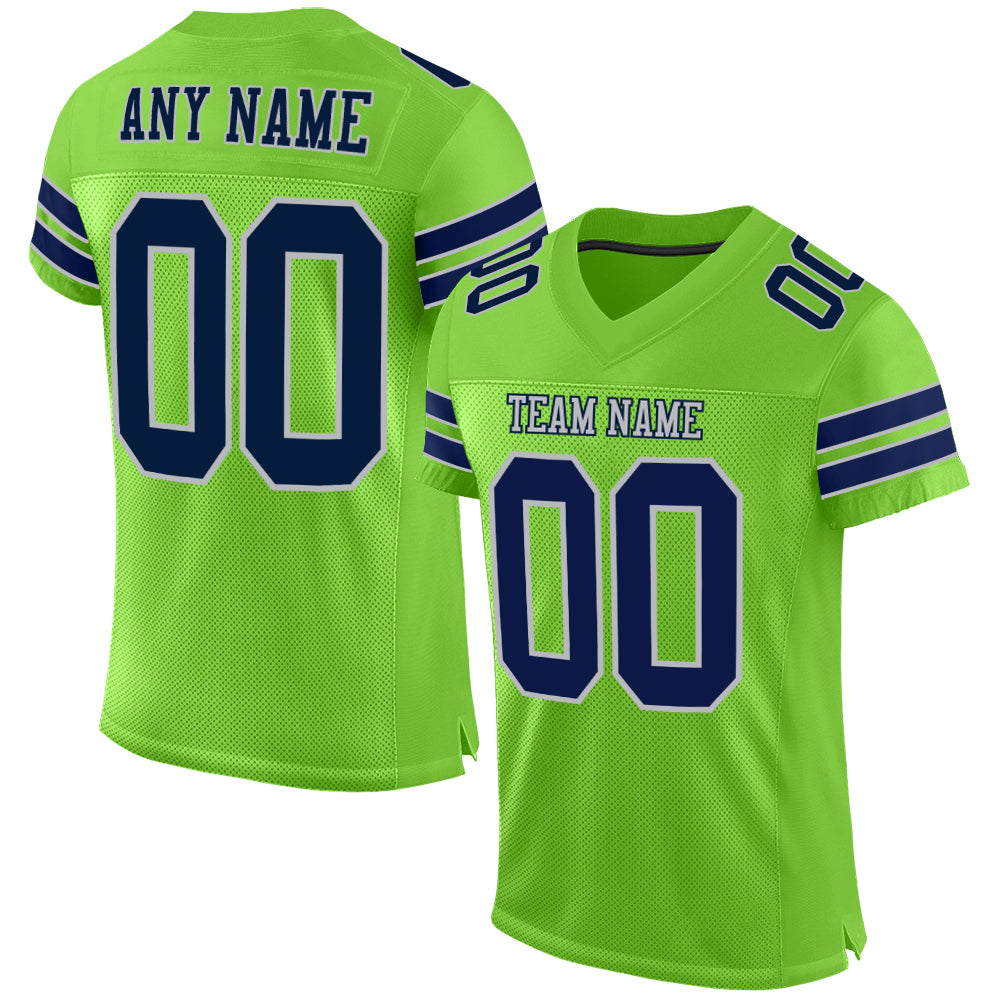 Cheap Custom Neon Green Navy-Gray Mesh Authentic Football Jersey Free  Shipping – CustomJerseysPro