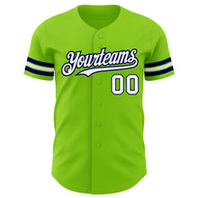 Load image into Gallery viewer, Custom Neon Green White-Navy Authentic Baseball Jersey
