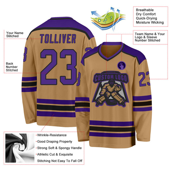 Custom Purple Black-Gold Hockey Jersey Discount