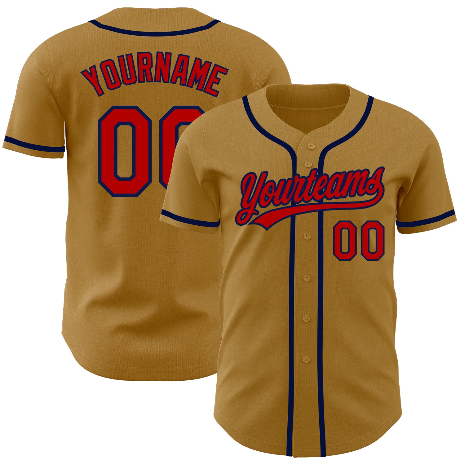 Custom Red Navy Pinstripe Navy-Old Gold Authentic Baseball Jersey