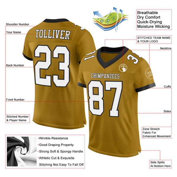 Custom Old Gold White-Black Mesh Authentic Football Jersey Football  Authentic Mesh – CustomJerseysPro