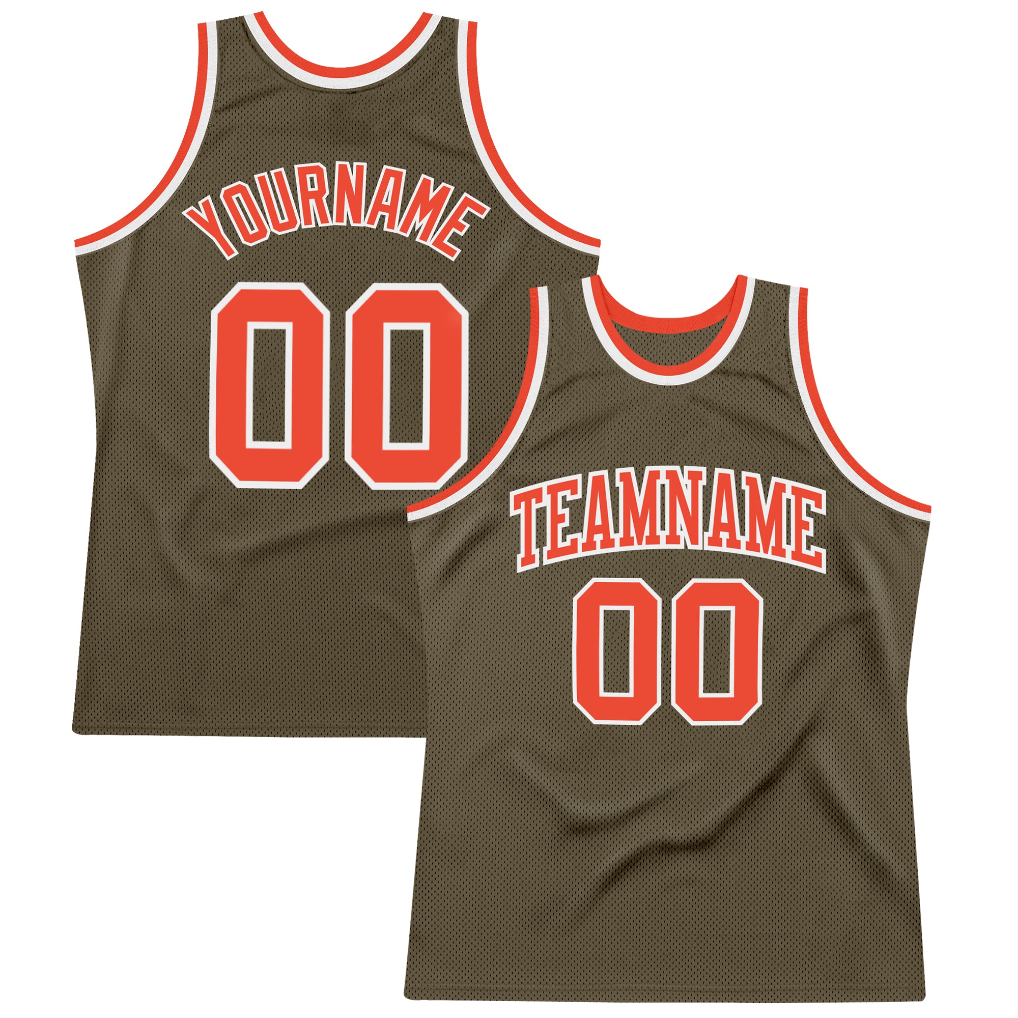 Custom White Brown-Orange Authentic Throwback Basketball Jersey