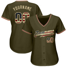 Charger l&#39;image dans la galerie, Custom Olive Vintage USA Flag-City Cream Authentic Salute To Service Baseball Jersey
