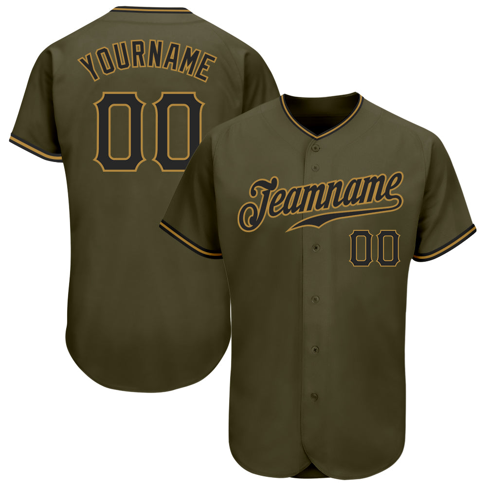 Custom Olive Black-Old Gold Authentic Salute To Service Baseball Jersey