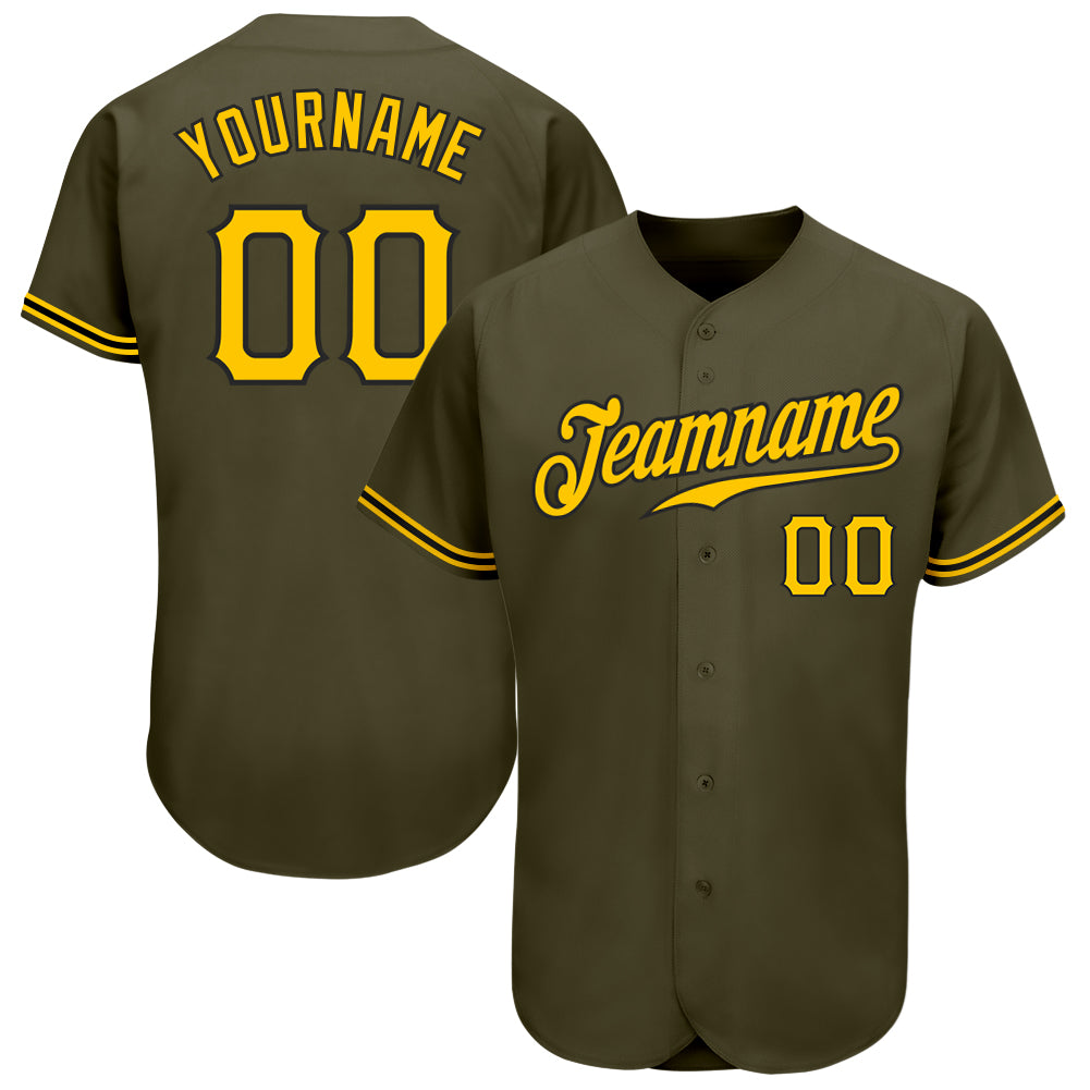 Custom Olive Gold-Black Authentic Salute To Service Baseball Jersey