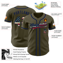 Загрузить изображение в средство просмотра галереи, Custom Olive Vintage USA Flag-Navy Authentic Salute To Service Baseball Jersey
