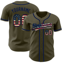 Charger l&#39;image dans la galerie, Custom Olive Vintage USA Flag-Navy Authentic Salute To Service Baseball Jersey
