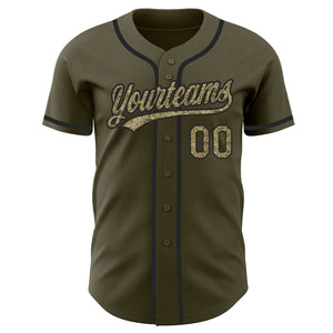 Custom Olive Camo-Black Authentic Salute To Service Baseball Jersey