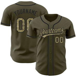 Custom Olive Camo-Black Authentic Salute To Service Baseball Jersey