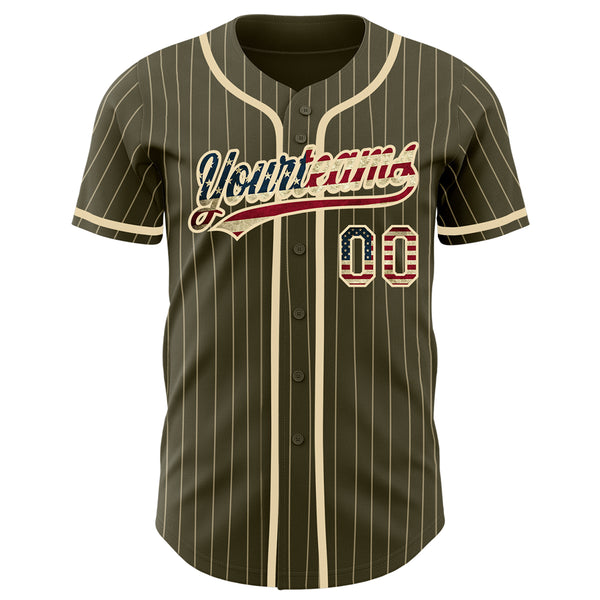 Cheap Custom Olive City Cream Pinstripe Vintage USA Flag Authentic Salute  To Service Baseball Jersey Free Shipping – CustomJerseysPro