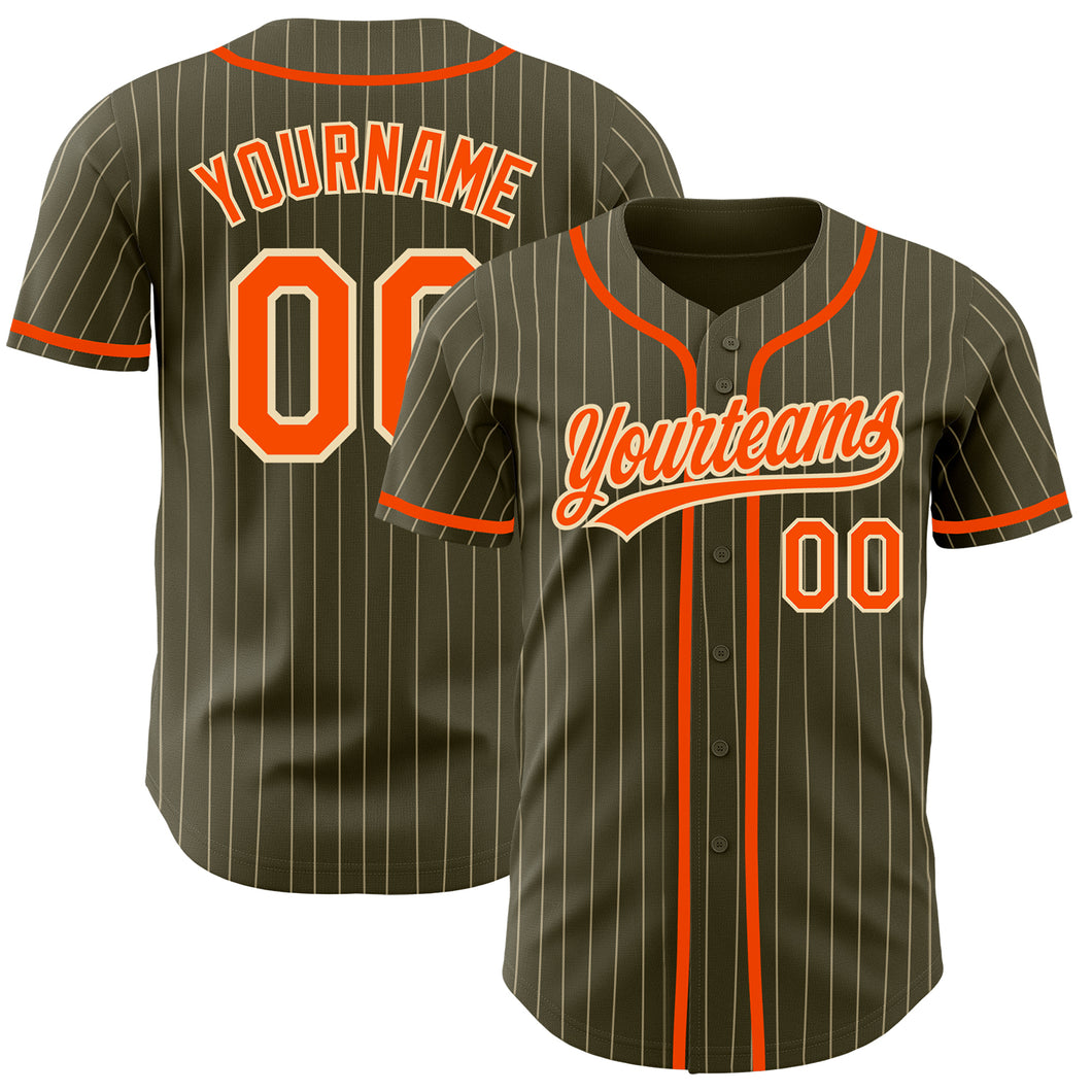 Custom Olive City Cream Pinstripe Orange Authentic Salute To Service Baseball Jersey