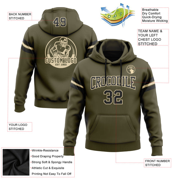 Cheap Custom Stitched Olive Black-City Cream Football Pullover Sweatshirt  Salute To Service Hoodie Free Shipping – CustomJerseysPro