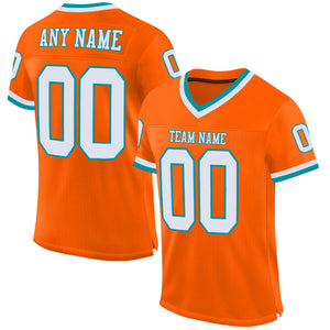 Custom Orange White-Teal Mesh Authentic Throwback Football Jersey