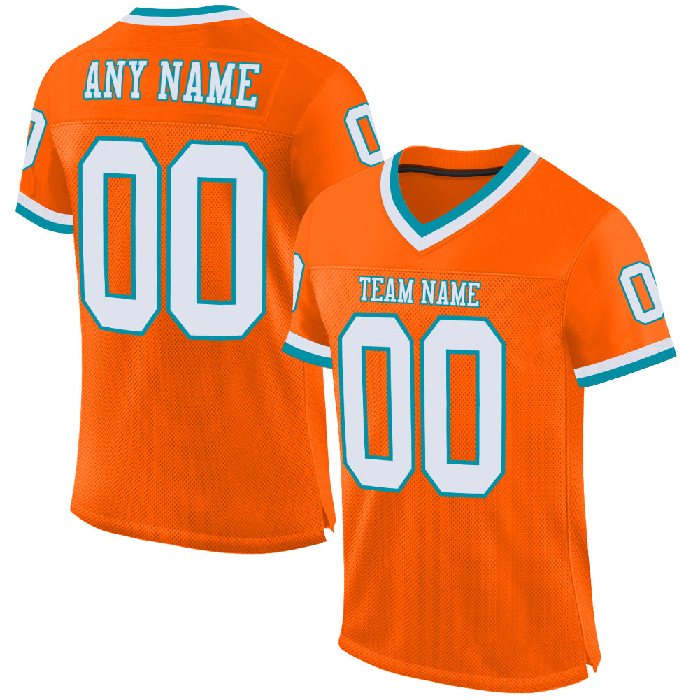 Custom Orange White-Teal Mesh Authentic Throwback Football Jersey