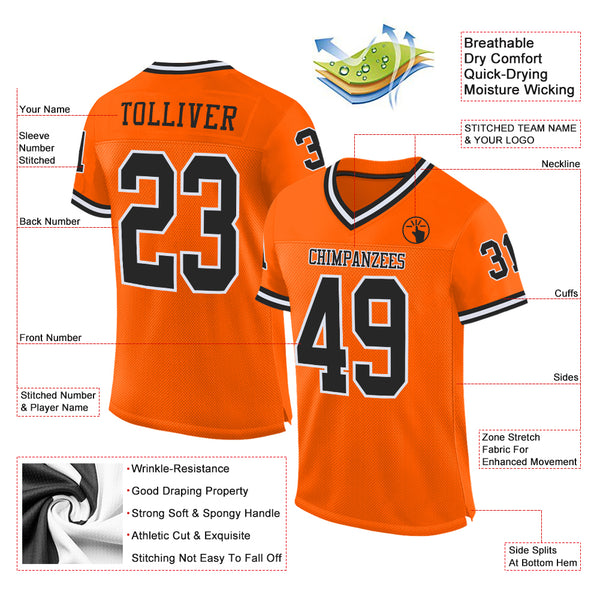 Cheap Custom White Black-Orange Mesh Authentic Throwback Football Jersey  Free Shipping – CustomJerseysPro