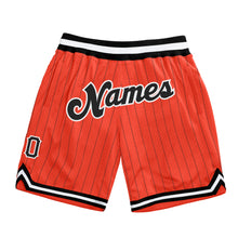 Load image into Gallery viewer, Custom Orange Black Pinstripe Black-White Authentic Basketball Shorts
