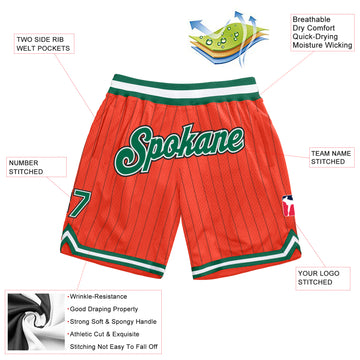 Custom Orange Black Pinstripe Kelly Green-White Authentic Basketball Shorts