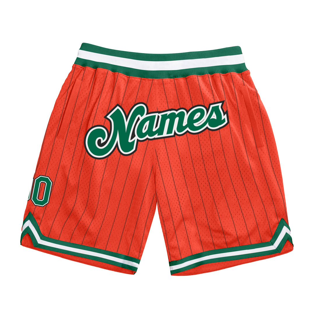 Custom Orange Black Pinstripe Kelly Green-White Authentic Basketball Shorts