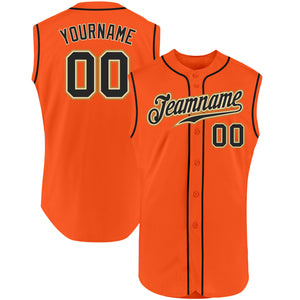 Custom Orange Black-Cream Authentic Sleeveless Baseball Jersey