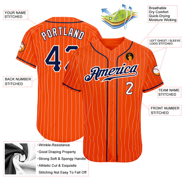 Cheap Custom White Orange Pinstripe Navy Authentic Baseball Jersey