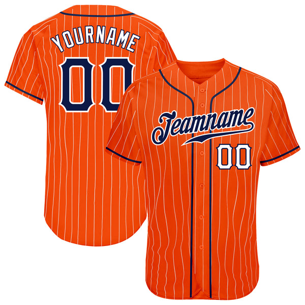 Custom Navy Orange Pinstripe Orange-White Authentic Baseball Jersey Discount