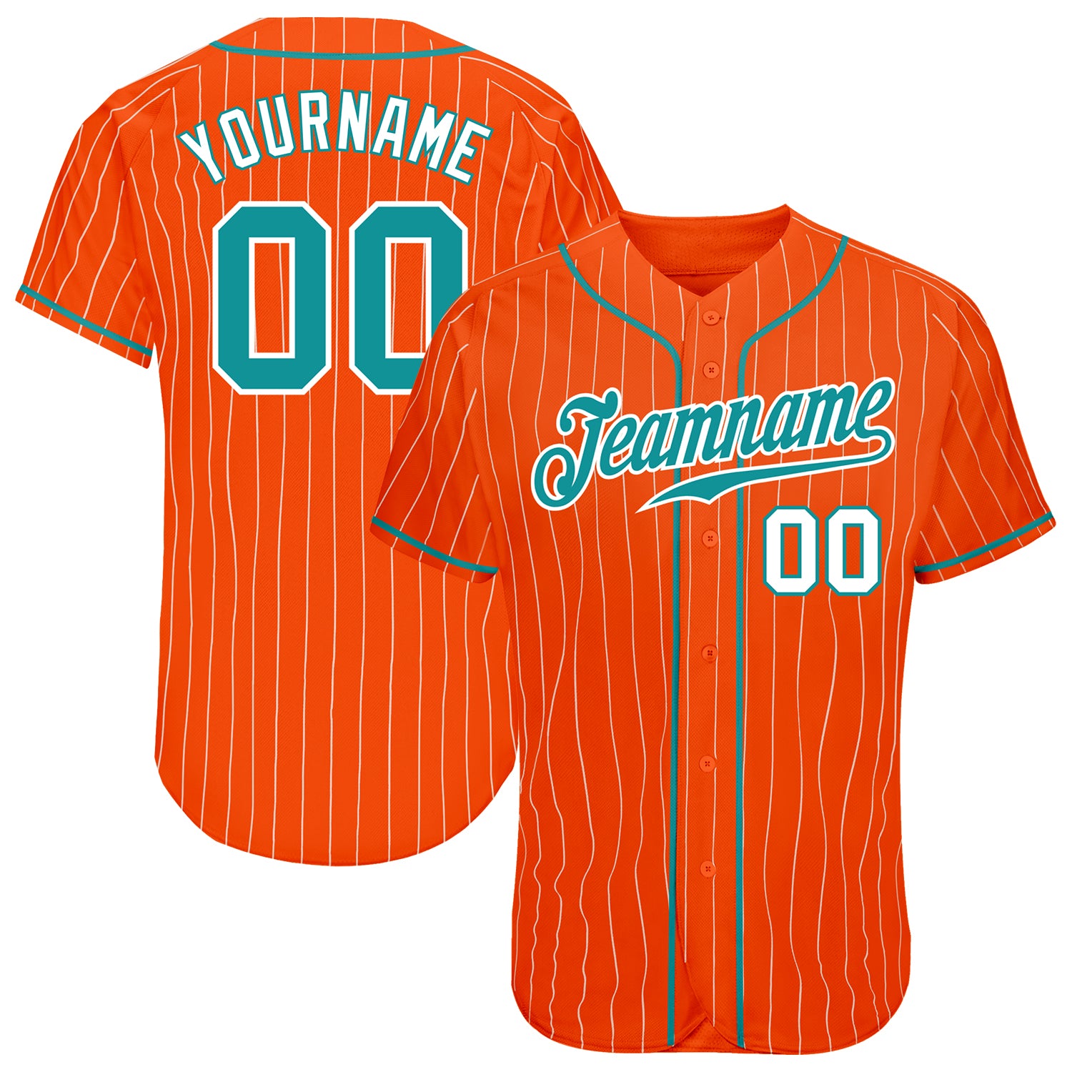 Custom Aqua White Pinstripe Orange Authentic Baseball Jersey Discount