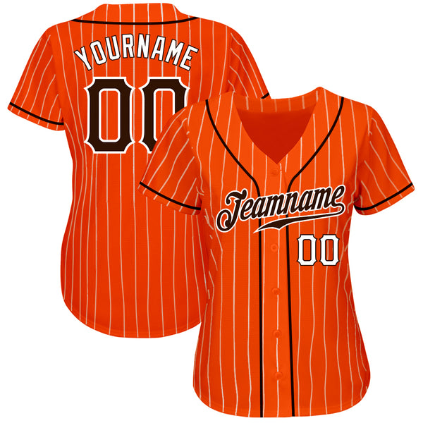 Custom Orange White Pinstripe Brown-White Authentic Baseball Jersey Discount