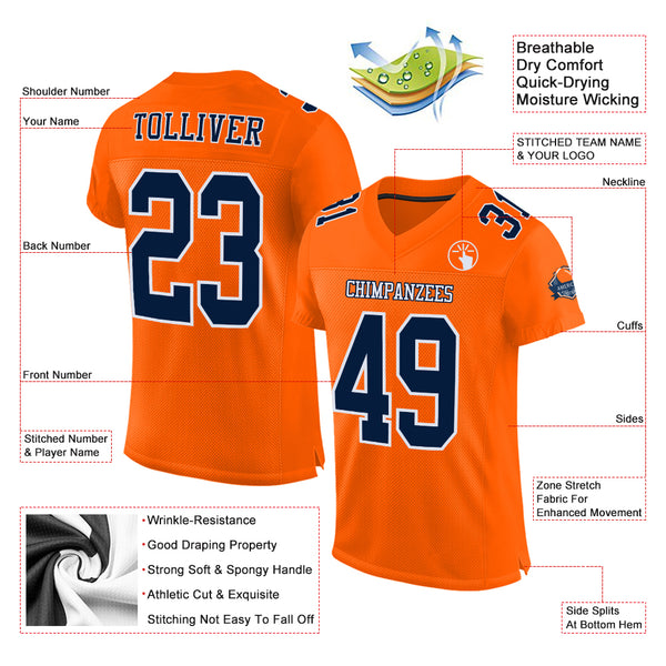 Custom Navy Orange-White Mesh Authentic Football Jersey – CustomJerseysPro