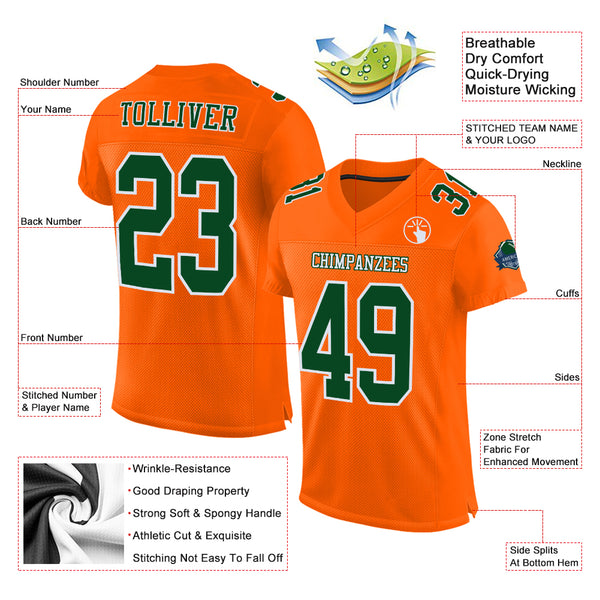 Custom Green Orange-White Authentic Football Jersey Youth Size:S