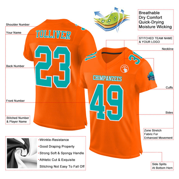 Custom Aqua Orange-White Mesh Authentic Football Jersey