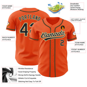 Custom Orange Black Cream-Old Gold Authentic Baseball Jersey