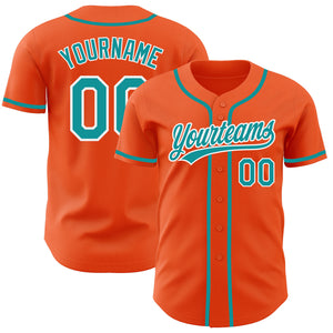 Custom Orange Teal-White Authentic Baseball Jersey