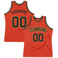 Load image into Gallery viewer, Custom Orange Black Pinstripe Black-Old Gold Authentic Basketball Jersey
