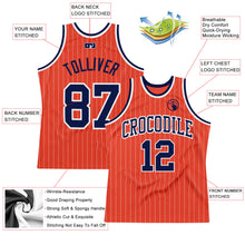 Load image into Gallery viewer, Custom Orange White Pinstripe Navy Authentic Basketball Jersey
