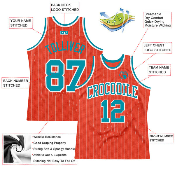 Cheap Custom Teal White Pinstripe Orange-White Authentic Basketball Jersey  Free Shipping – CustomJerseysPro