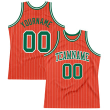 Charger l&#39;image dans la galerie, Custom Orange White Pinstripe Kelly Green Authentic Basketball Jersey
