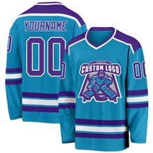 Laden Sie das Bild in den Galerie-Viewer, Custom Panther Blue Purple-White Hockey Jersey
