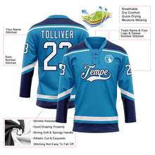 Laden Sie das Bild in den Galerie-Viewer, Custom Panther Blue White-Navy Hockey Lace Neck Jersey
