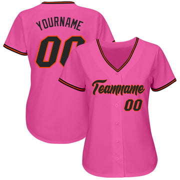 Custom Pink Black-Orange Authentic Baseball Jersey