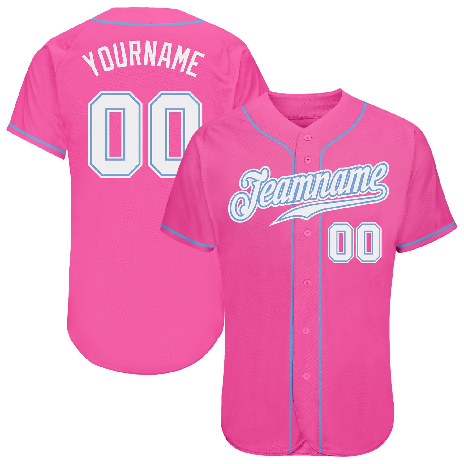 Cheap Custom White Light Blue-Pink Authentic Baseball Jersey Free Shipping  – CustomJerseysPro