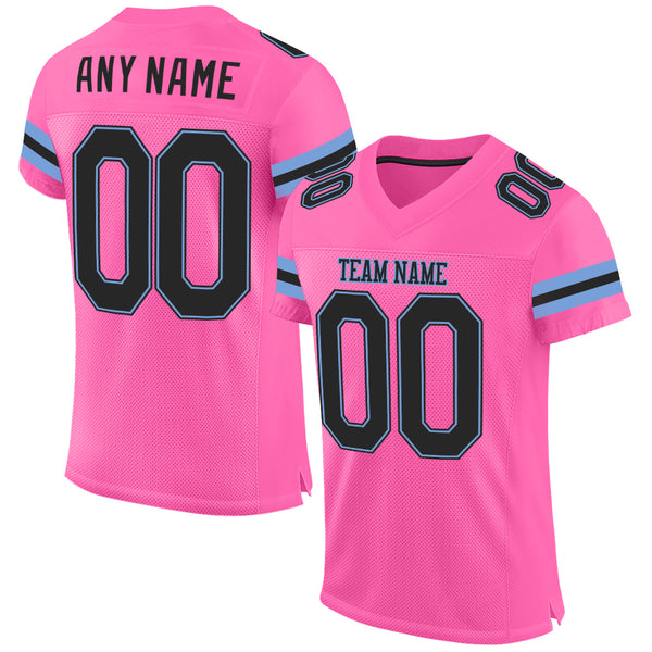 Cheap Custom Pink Black-Light Blue Mesh Authentic Football Jersey