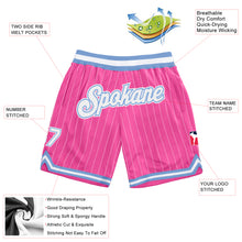 Load image into Gallery viewer, Custom Pink White Pinstripe White-Light Blue Authentic Basketball Shorts
