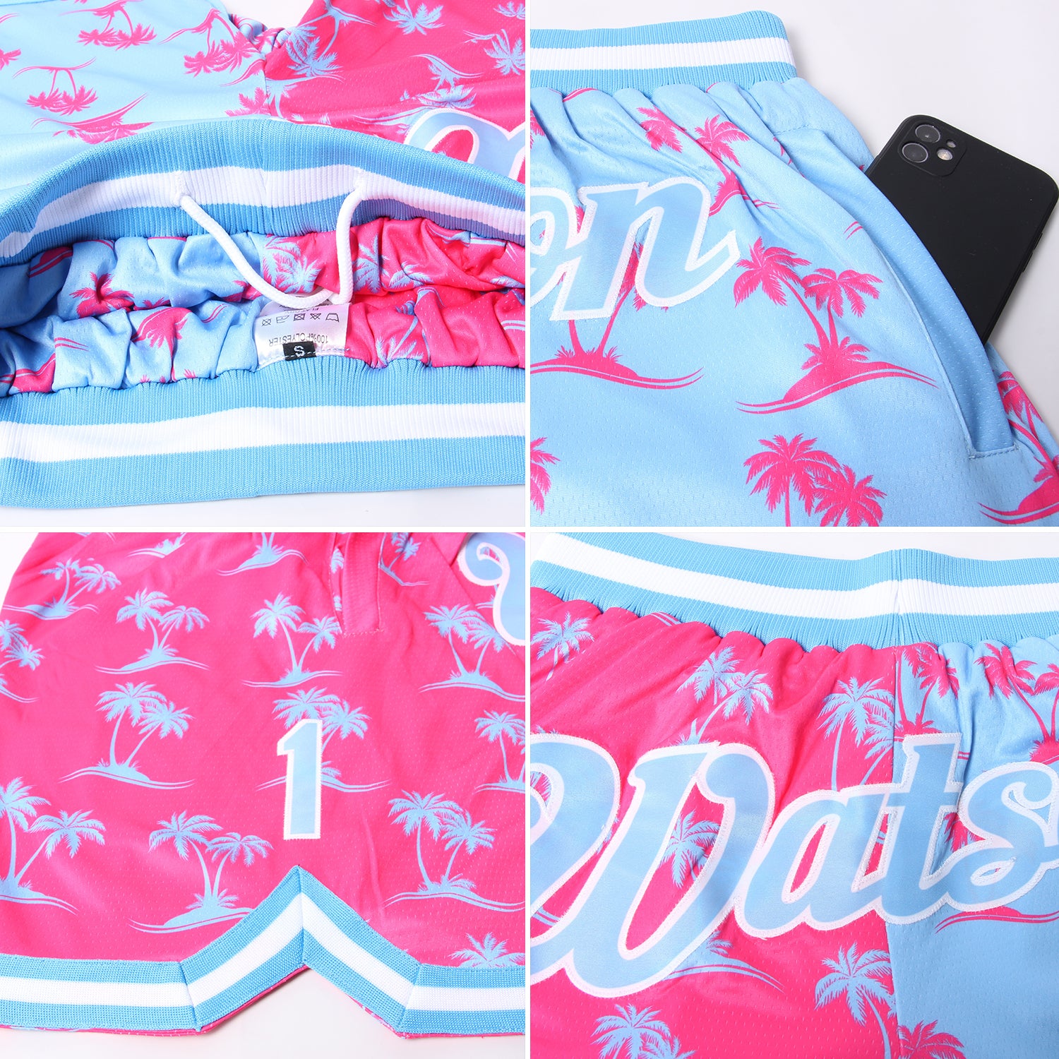 Custom Black Light Blue-Pink Authentic Throwback Basketball Shorts Free  Shipping – Fiitg