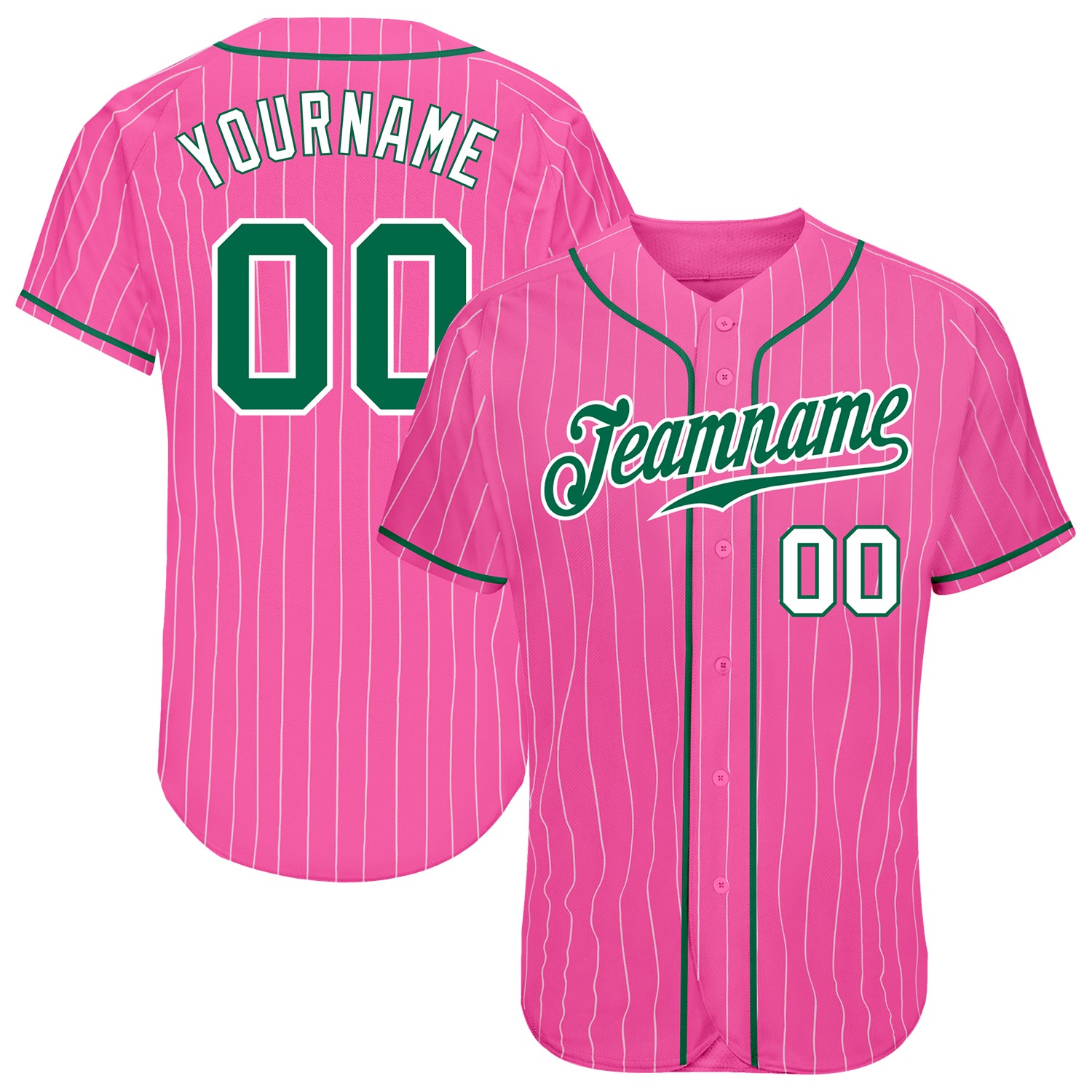 Cheap Custom Pink White Pinstripe Kelly Green Authentic Baseball